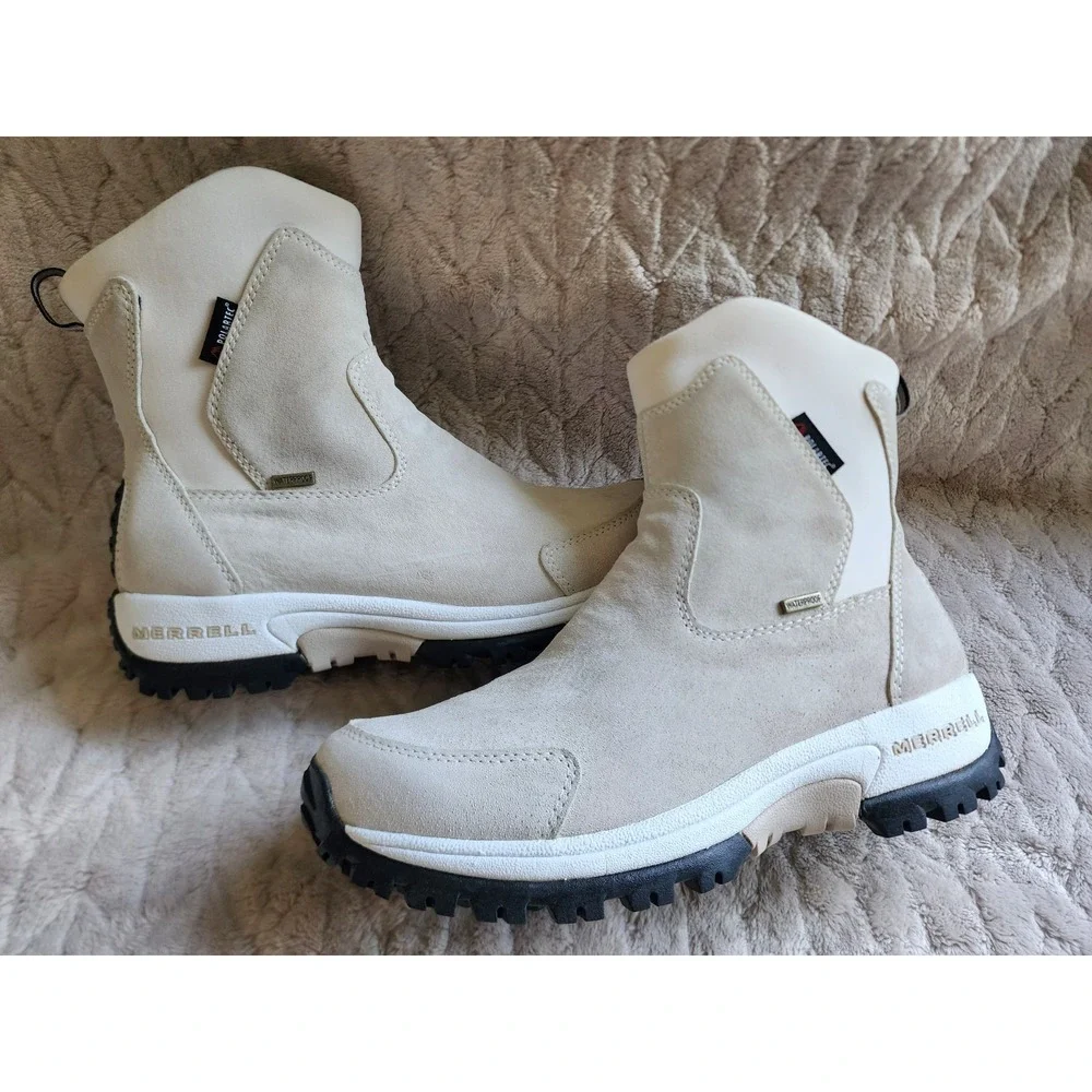 Merrell Tundra Waterproof Winter Boots Cream Suede Womens 8.5 Ivory Snow Boot